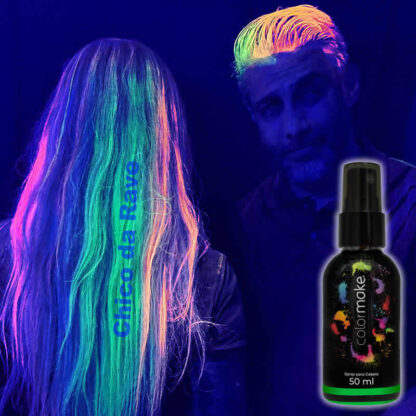 Spray verde fluorescente para cabelo